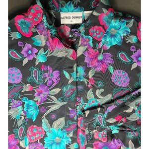 Vtg Alfred Dunner Women's Blouse Size 16 Floral Paisley Long Sleeve Collared Top